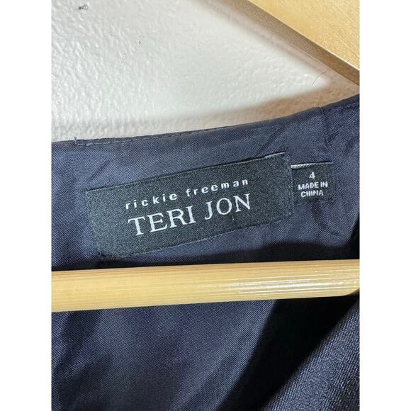 Teri Jon by Rickie Freeman Short Fit & Flare Navy Dress Formal Silk Wool Wedding - Picture 3 of 12